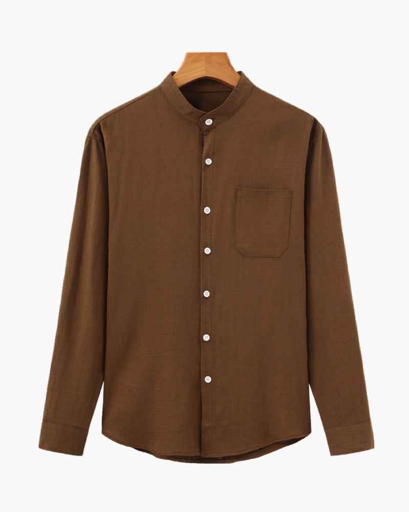 Men’s Mandarin Collar Shirt – Relaxed Fit Textured Cotton Shirt - Brooksfor
