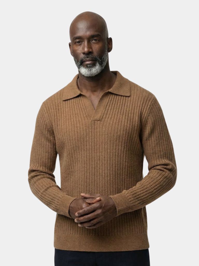 V-Neck Polo Pullover Ribbed - Brooksfor