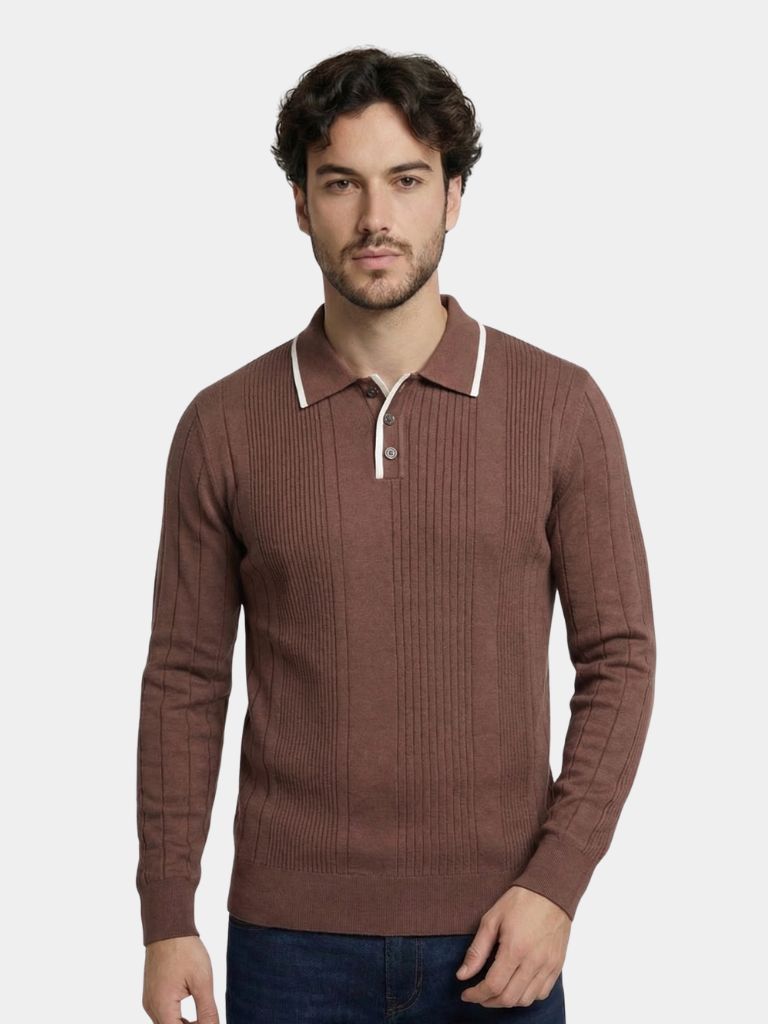 Vertical Ridge Knit Polo Shirt - Brooksfor