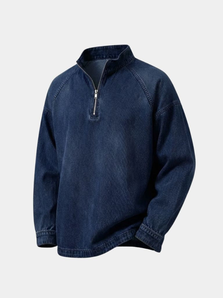 Stonewash Denim Quarter Zip Jacket - Brooksfor