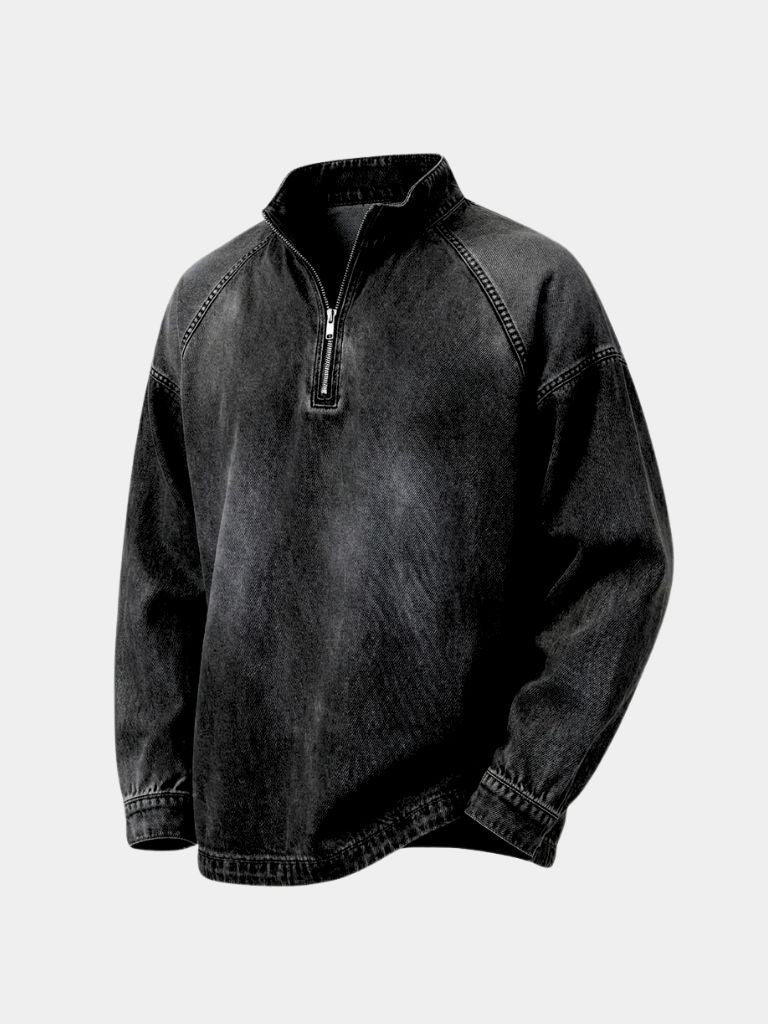 Stonewash Denim Quarter Zip Jacket - Brooksfor