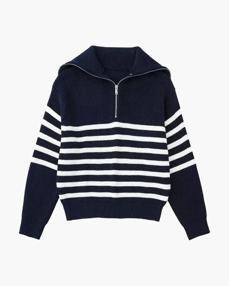 Striped Zip Up Sweater - Brooksfor