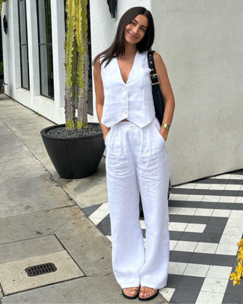 Classy Lady - Linen Two-piece Set - Brooksfor