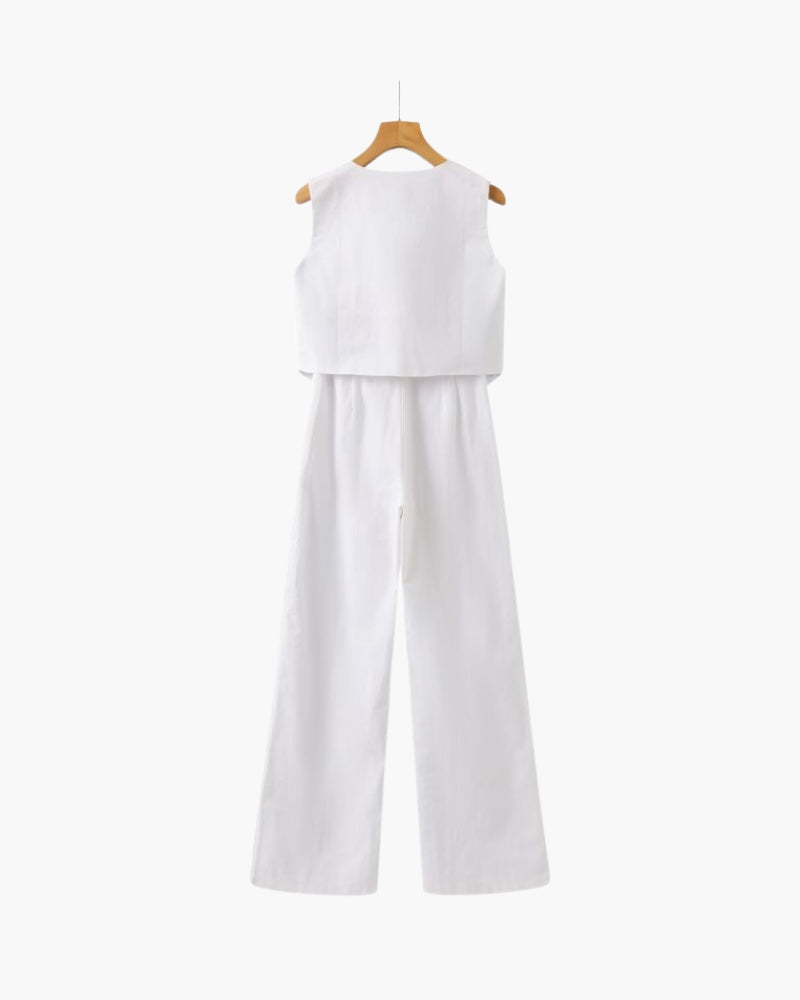 Classy Lady - Linen Two-piece Set - Brooksfor