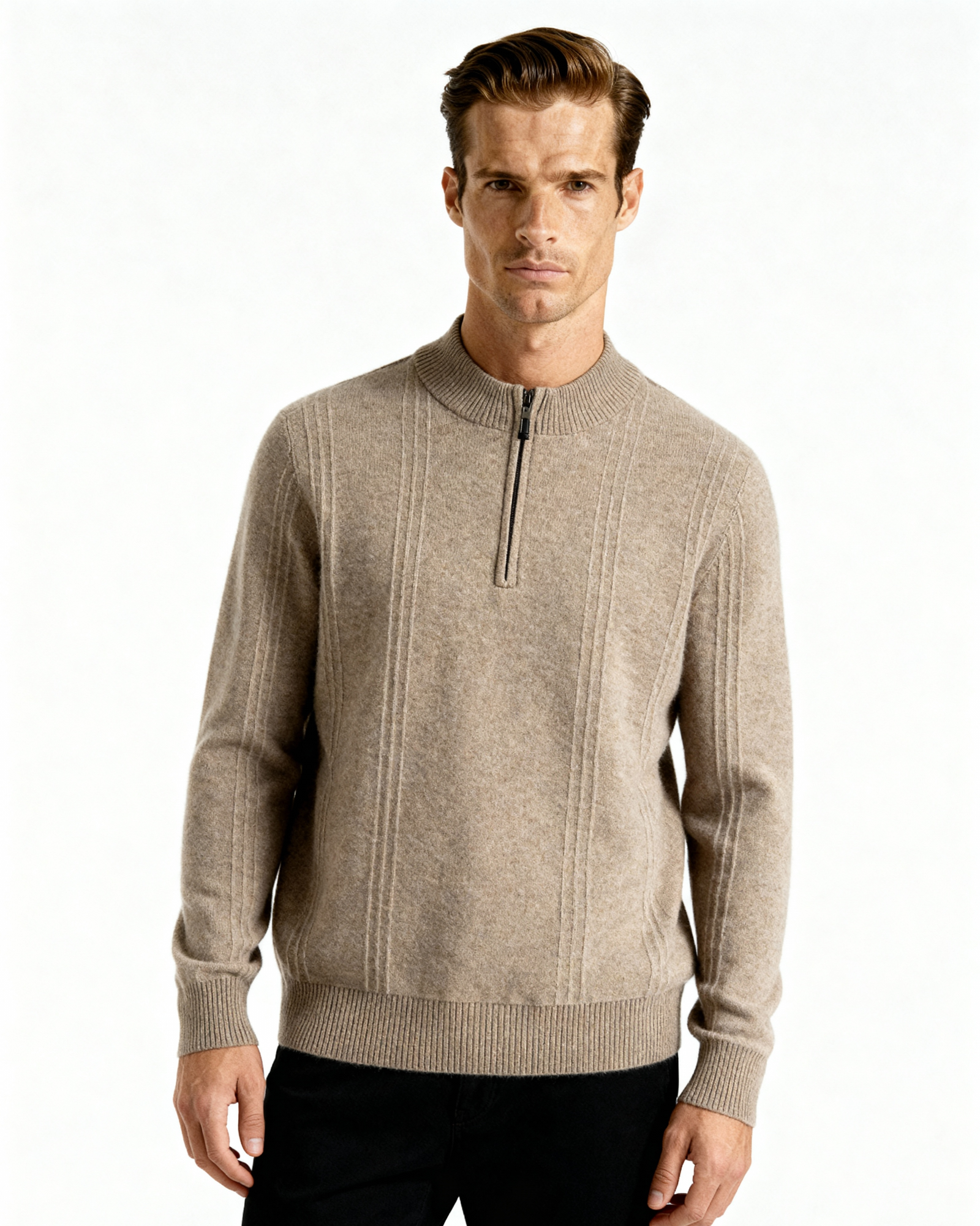100% Cashmere Ribbed Half Zip - Brooksfor