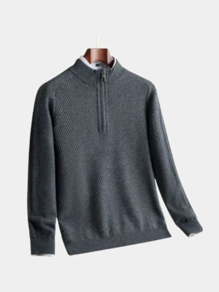 Stripe Quarter Zip Wool Sweater - Brooksfor