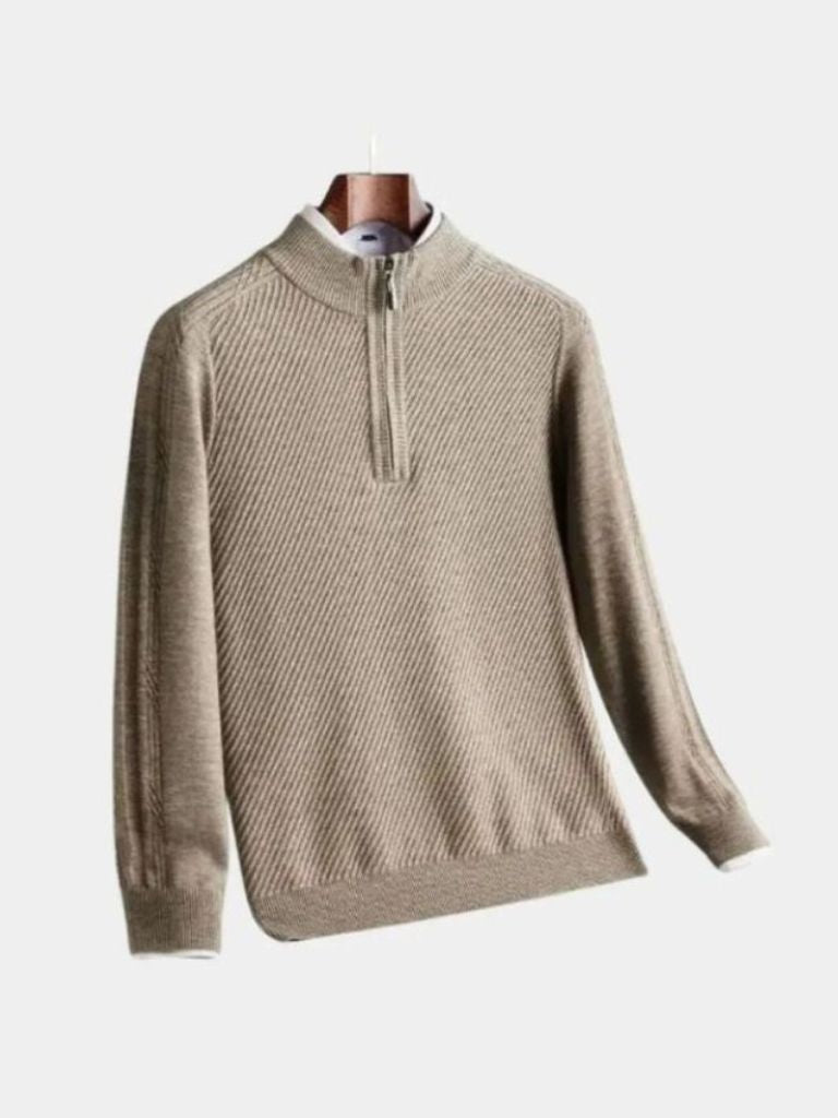 Stripe Quarter Zip Wool Sweater - Brooksfor