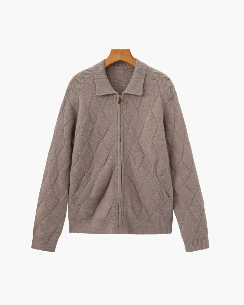 Heritage Diamond Knit Zip Cardigan - Brooksfor