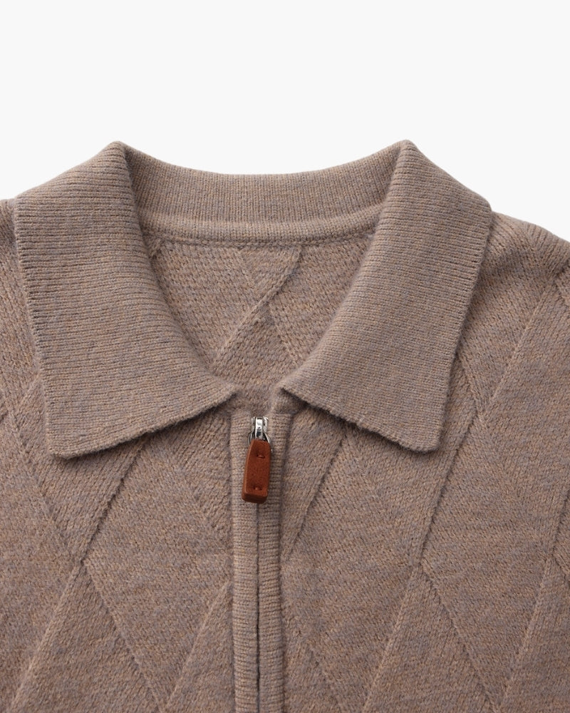 Heritage Diamond Knit Zip Cardigan - Brooksfor