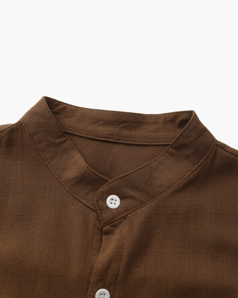 Men’s Mandarin Collar Shirt – Relaxed Fit Textured Cotton Shirt - Brooksfor