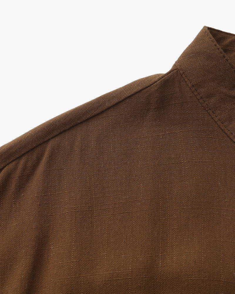 Men’s Mandarin Collar Shirt – Relaxed Fit Textured Cotton Shirt - Brooksfor