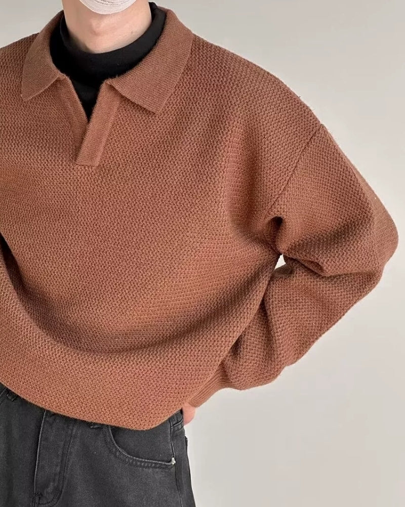 Textured Knit Polo Sweater - Brooksfor