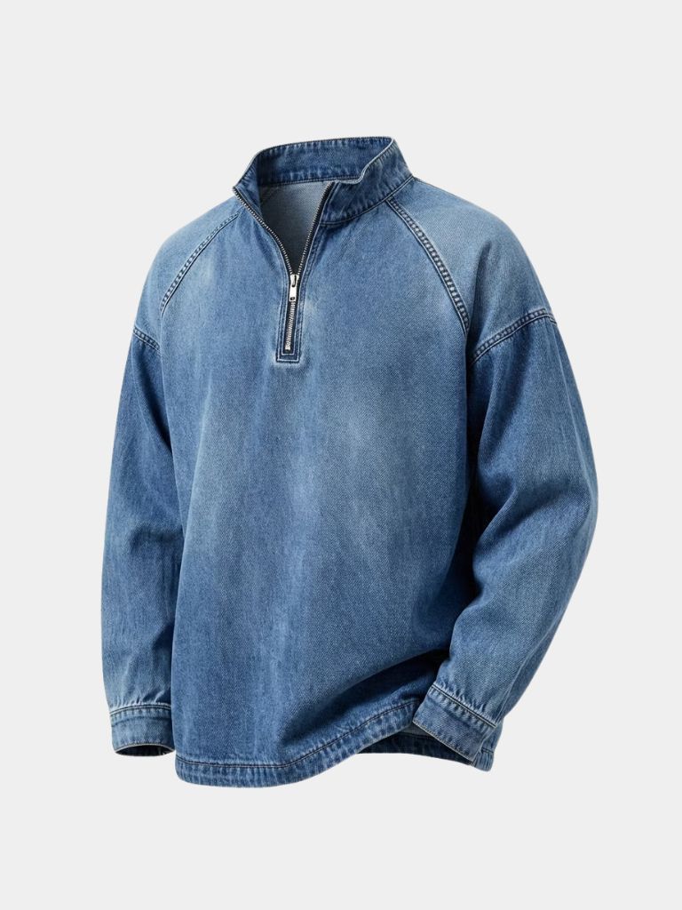 Stonewash Denim Quarter Zip Jacket - Brooksfor