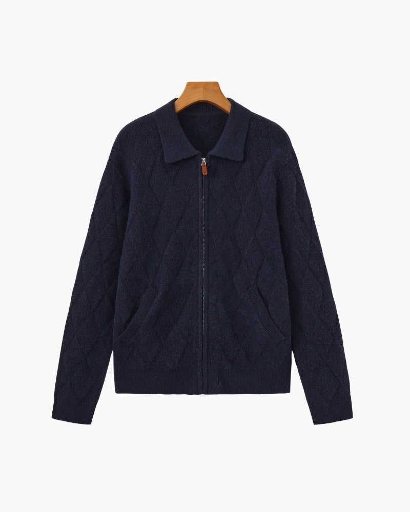 Heritage Diamond Knit Zip Cardigan - Brooksfor