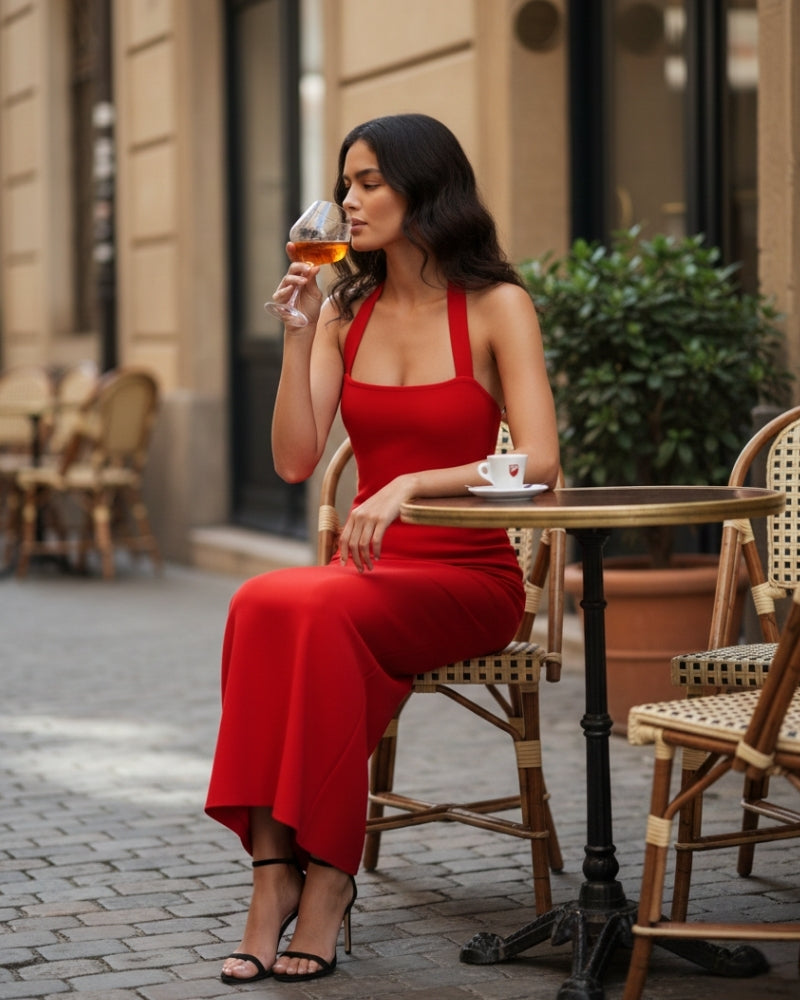 Halter Neck Slim Fit Maxi Dress - Brooksfor