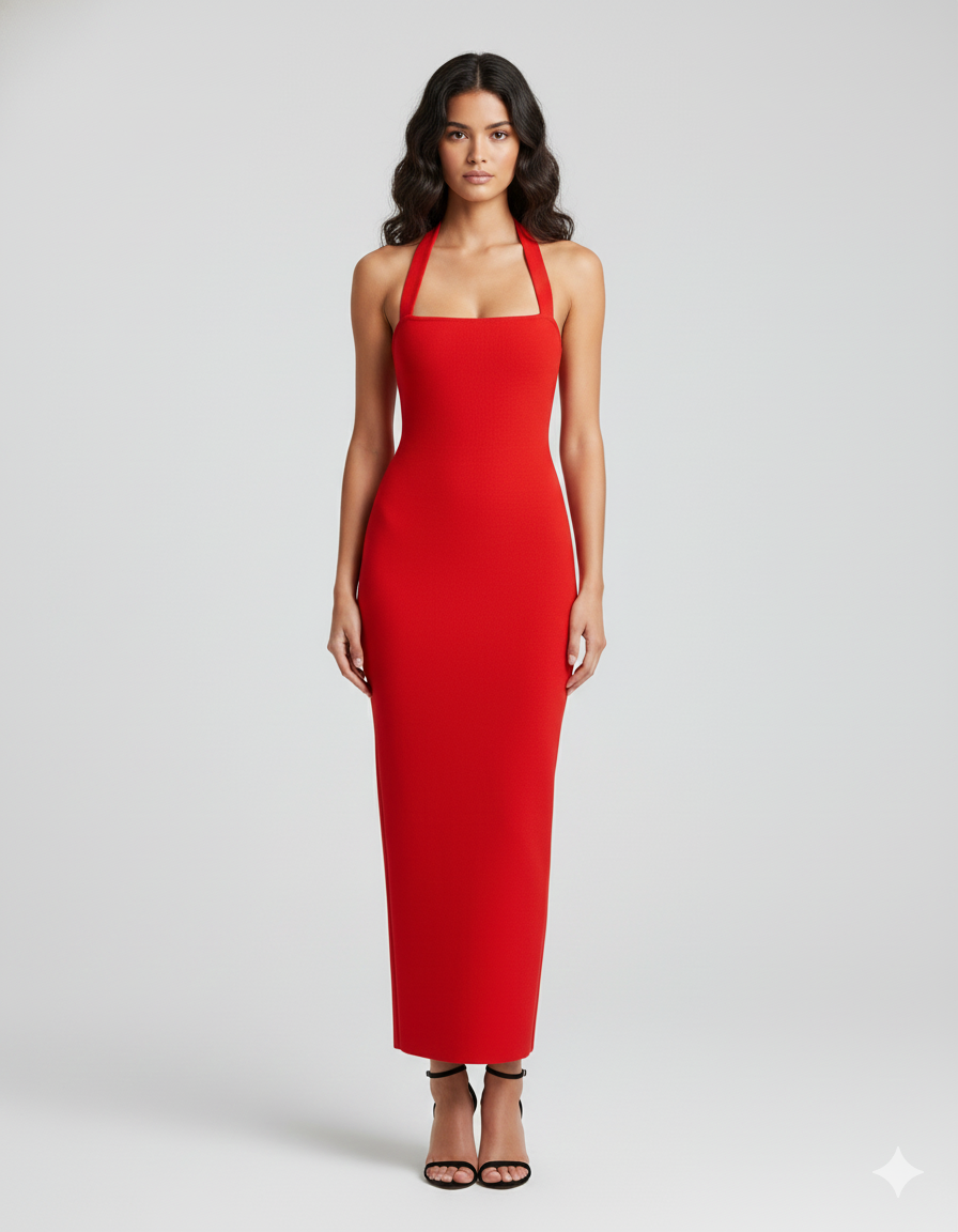 Halter Neck Slim Fit Maxi Dress - Brooksfor