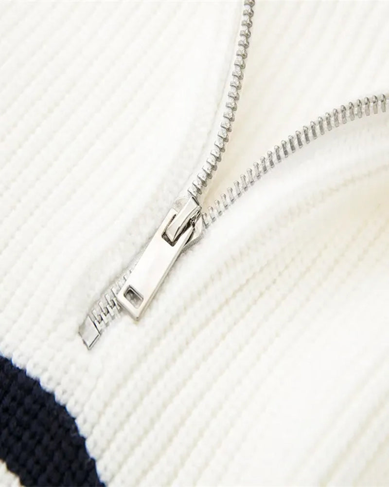 Striped Zip Up Sweater - Brooksfor