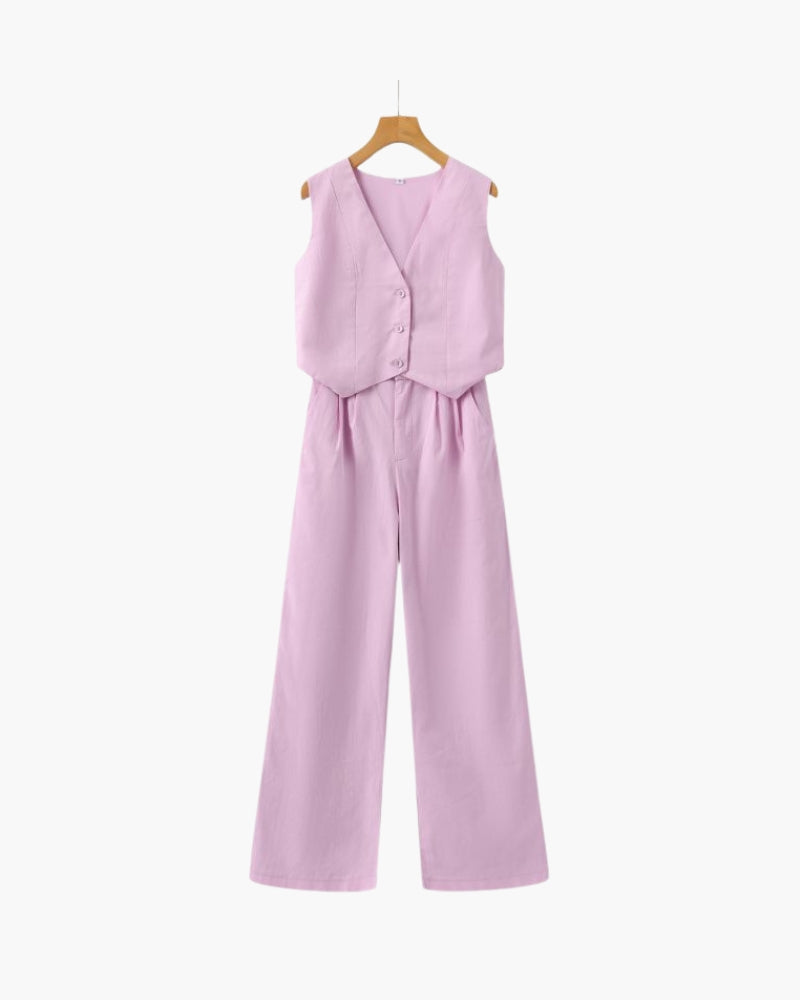 Classy Lady - Linen Two-piece Set - Brooksfor