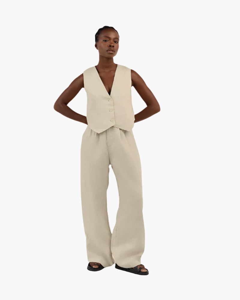 Classy Lady - Linen Two-piece Set - Brooksfor