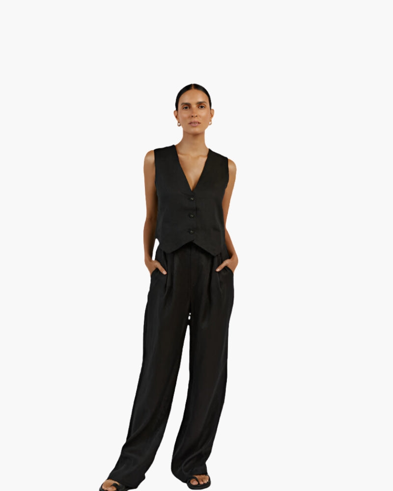 Classy Lady - Linen Two-piece Set - Brooksfor