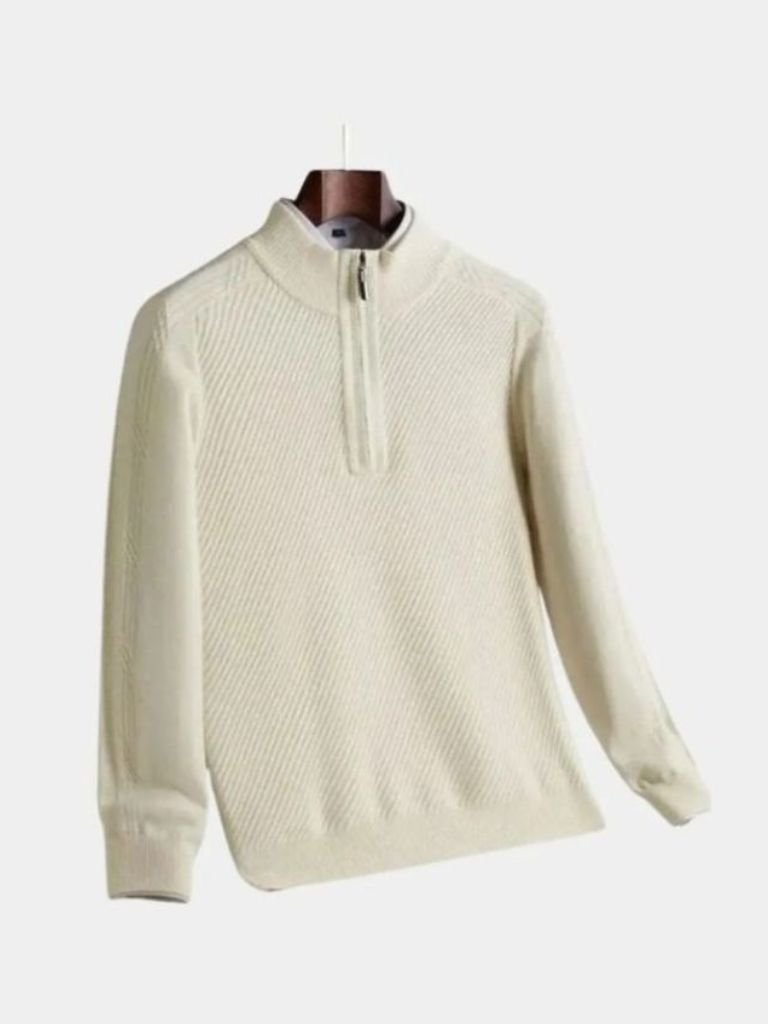 Stripe Quarter Zip Wool Sweater - Brooksfor