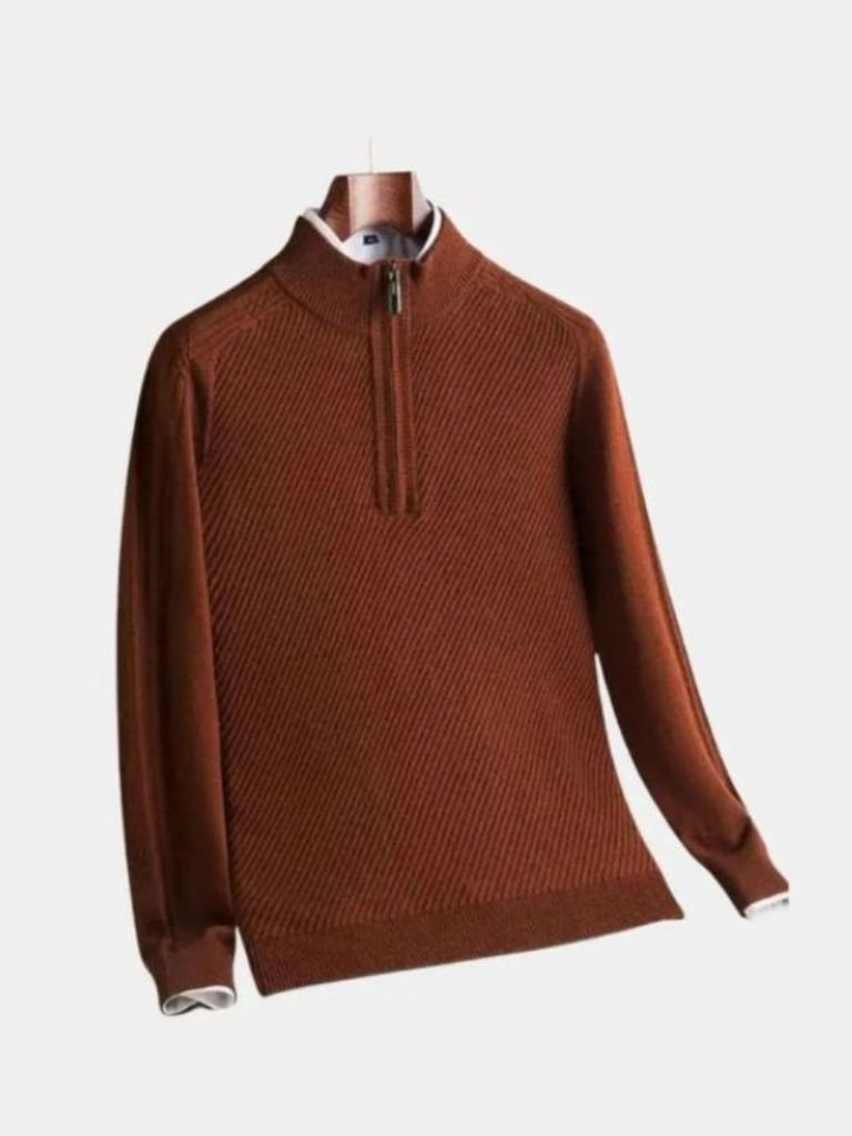 Stripe Quarter Zip Wool Sweater - Brooksfor