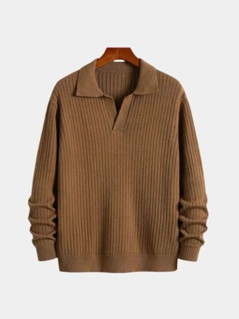 V-Neck Polo Pullover Ribbed - Brooksfor